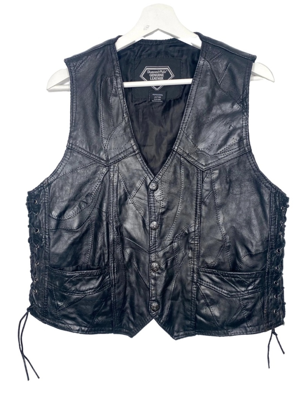 Diamond Plate Genuine Leather Biker Vest